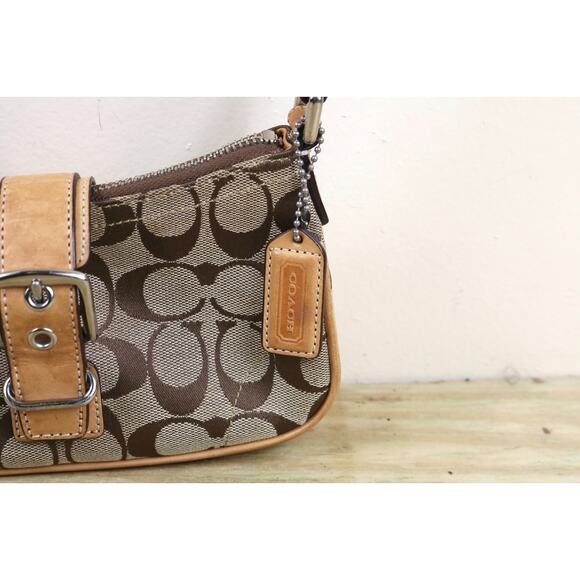 Coach Bag Soho Shoulder Mini Handbag Brown Leather Canvas Hobo 6362 Vintage - Picture 3 of 12